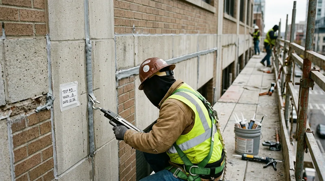 A test section installed and pull-tested before the full run, then spot tests during the work — Springfield, MO