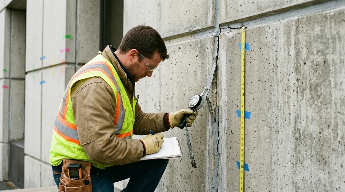 Elevations walked or dropped, joint types and widths recorded, and adhesion pull tests done on the — Springfield, MO
