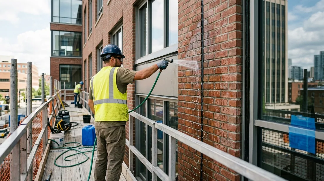 Spray testing suspect areas to confirm the leak path before and after work — Springfield, MO